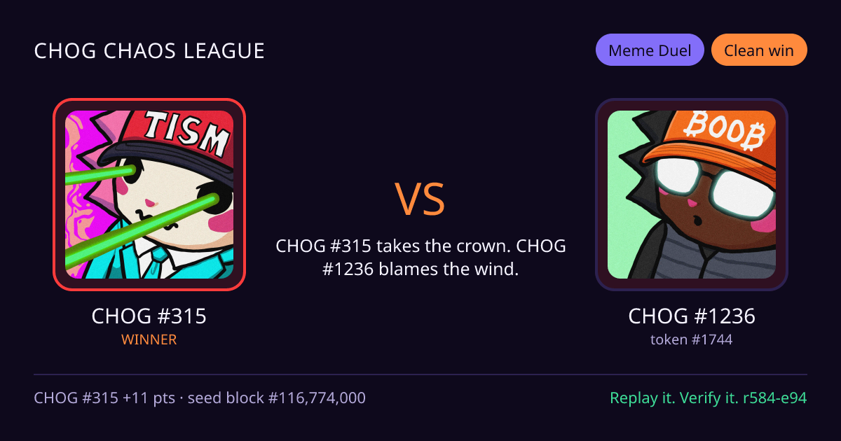 Highlight card: CHOG #315 versus CHOG #1236