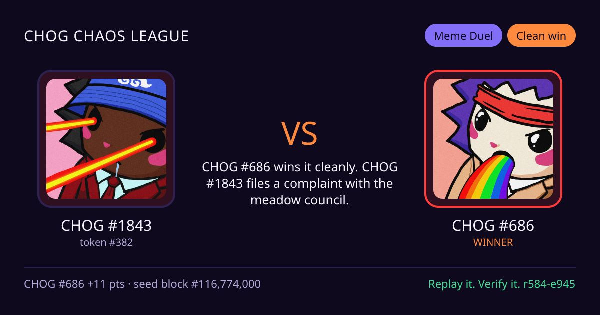 Highlight card: CHOG #1843 versus CHOG #686