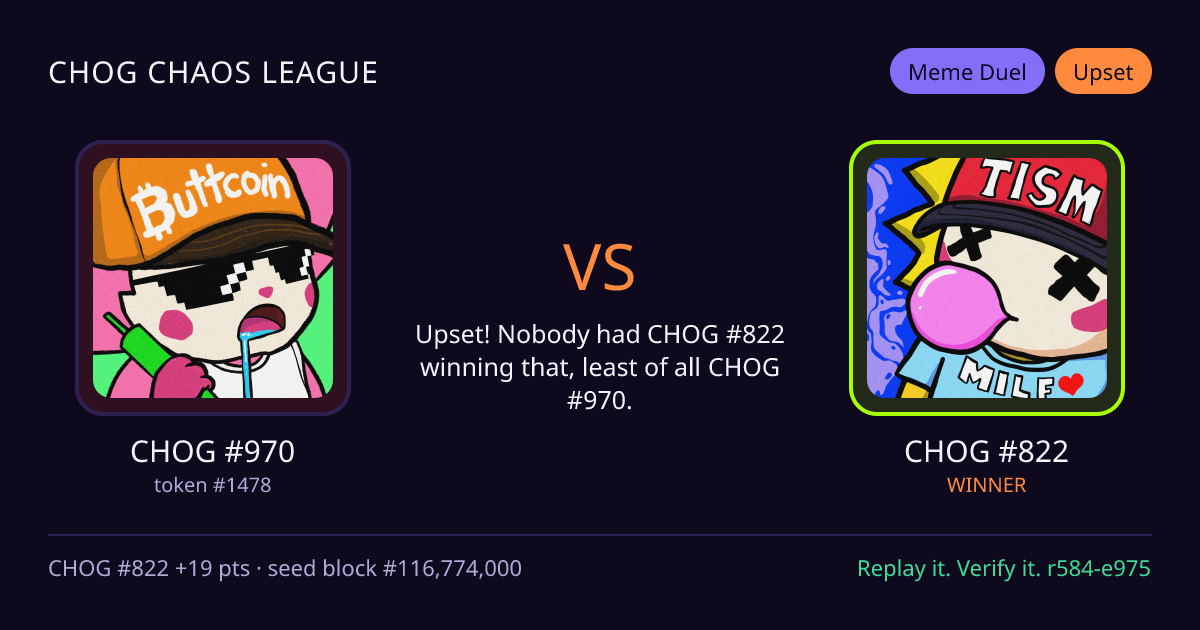 Highlight card: CHOG #970 versus CHOG #822