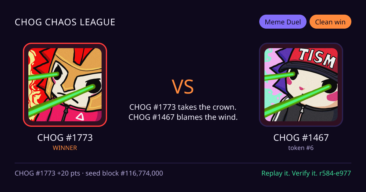 Highlight card: CHOG #1773 versus CHOG #1467