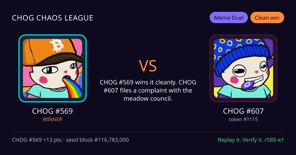 Highlight card: CHOG #569 versus CHOG #607