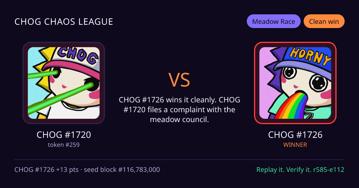 Highlight card: CHOG #1720 versus CHOG #1726