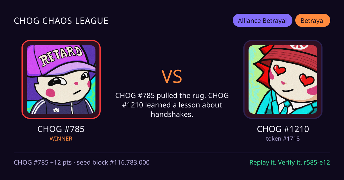 Highlight card: CHOG #785 versus CHOG #1210