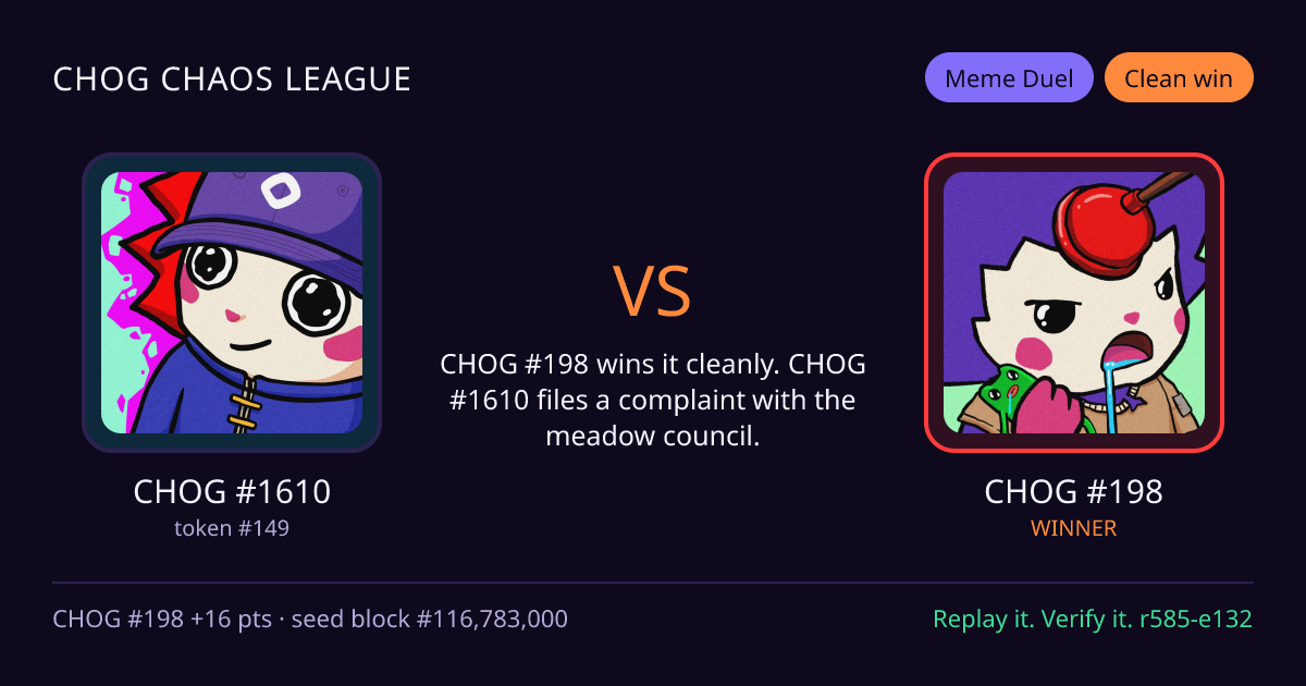 Highlight card: CHOG #1610 versus CHOG #198