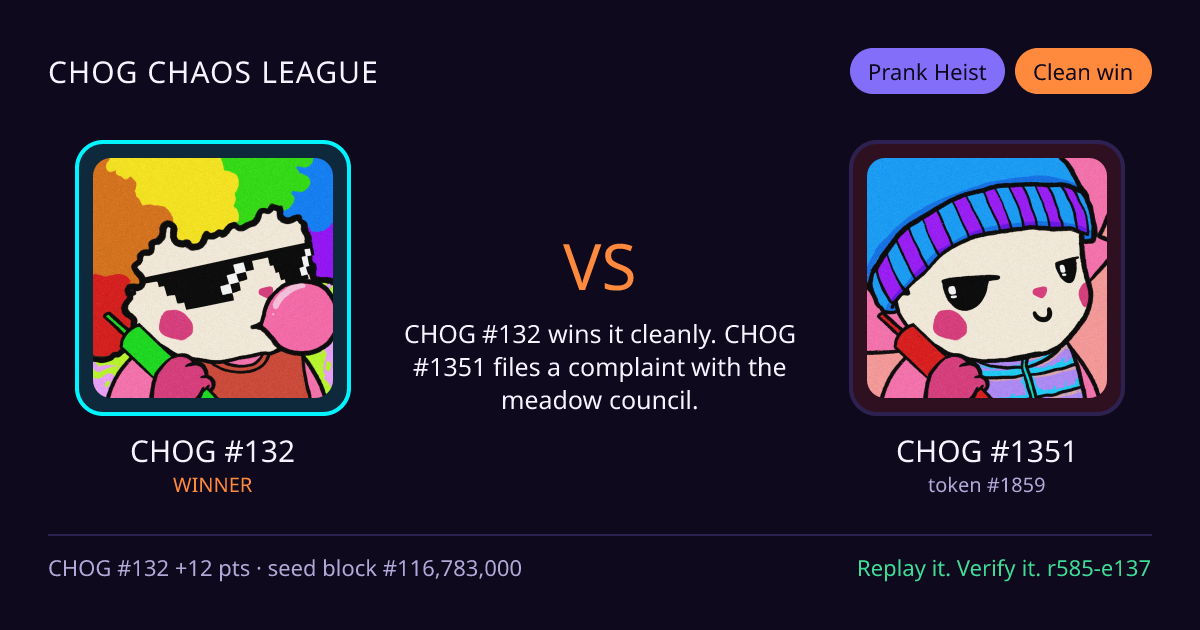 Highlight card: CHOG #132 versus CHOG #1351