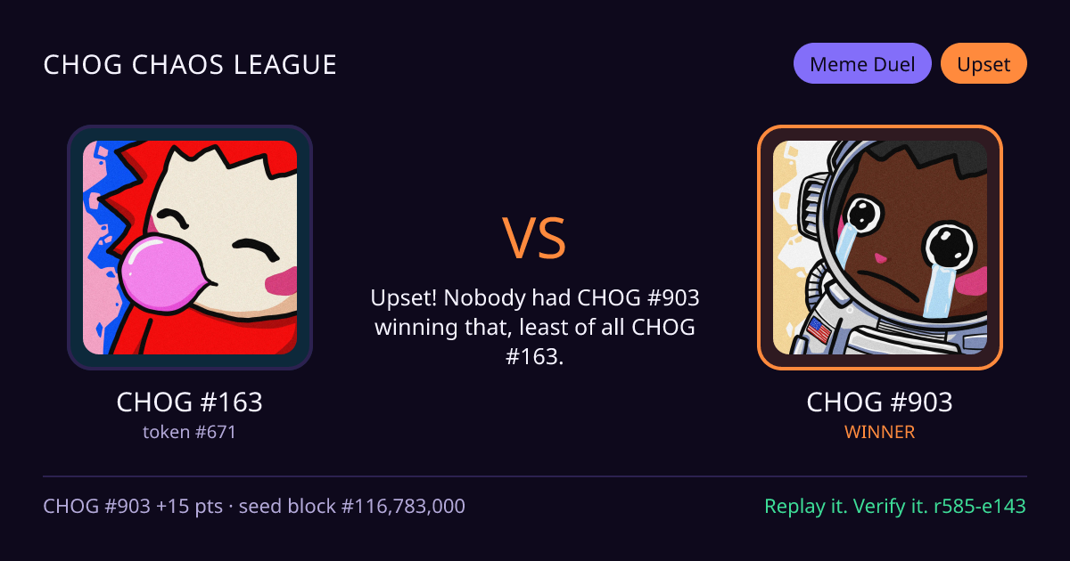 Highlight card: CHOG #163 versus CHOG #903
