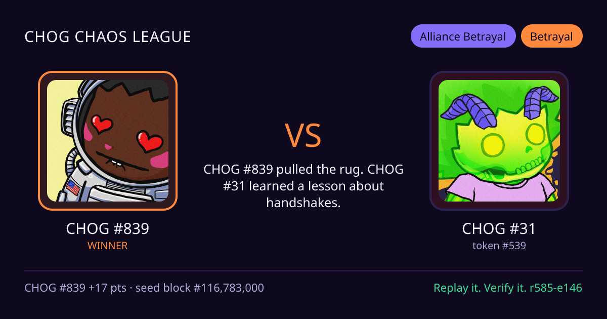 Highlight card: CHOG #839 versus CHOG #31