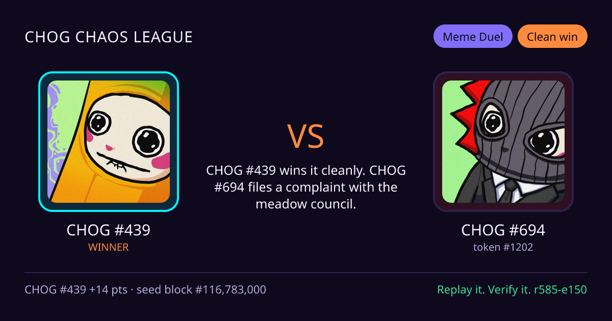 Highlight card: CHOG #439 versus CHOG #694