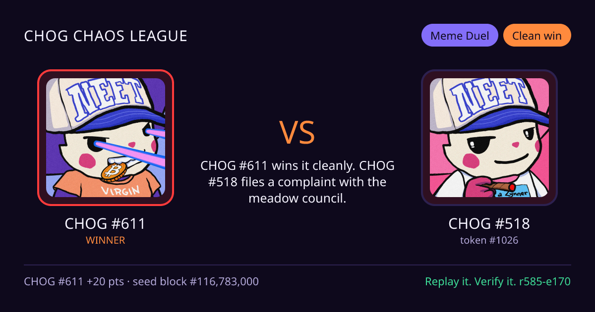 Highlight card: CHOG #611 versus CHOG #518