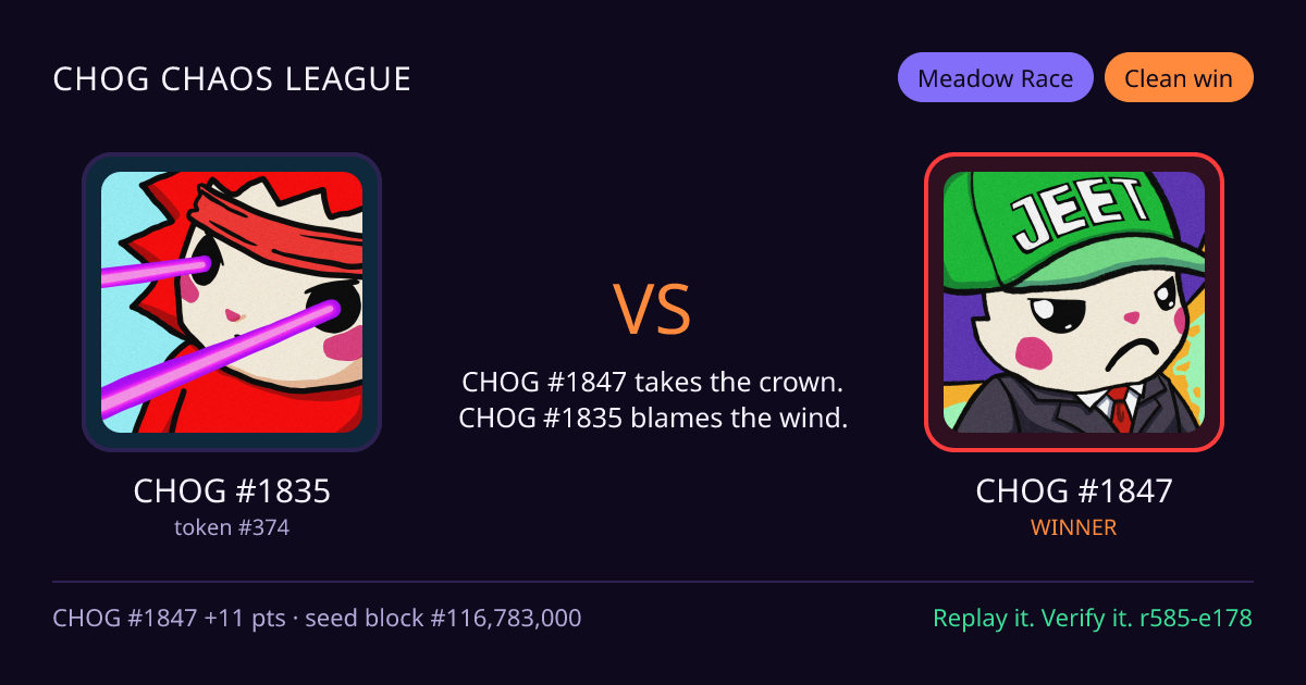 Highlight card: CHOG #1835 versus CHOG #1847