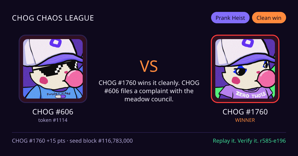 Highlight card: CHOG #606 versus CHOG #1760
