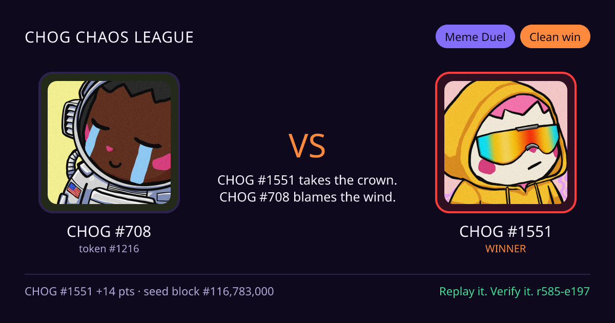 Highlight card: CHOG #708 versus CHOG #1551