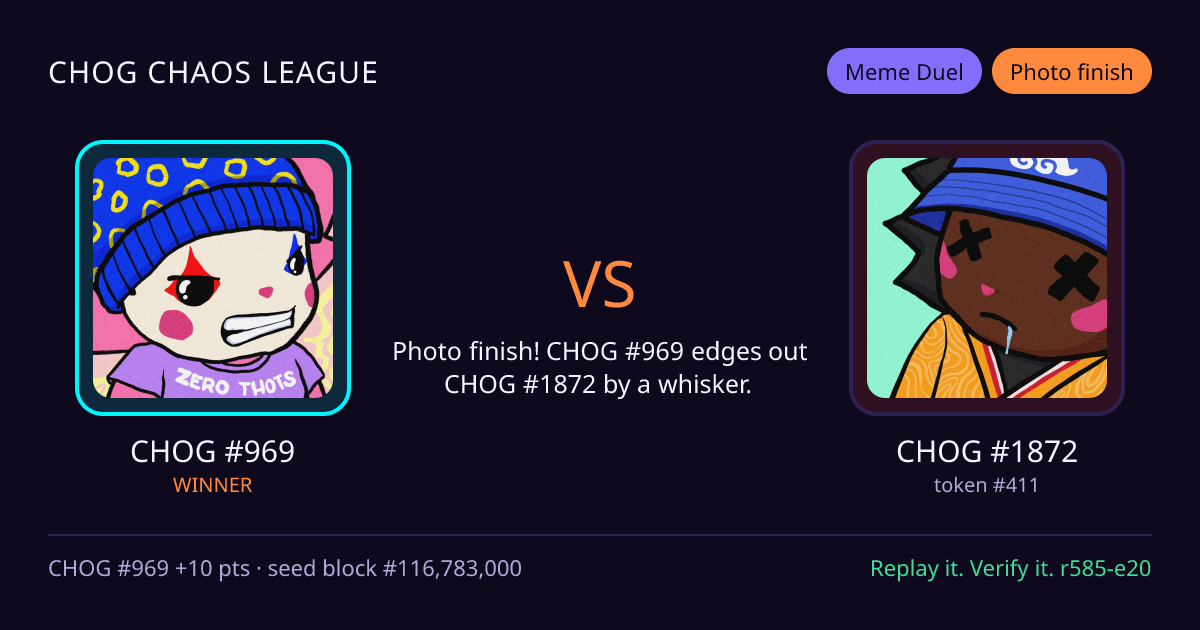 Highlight card: CHOG #969 versus CHOG #1872