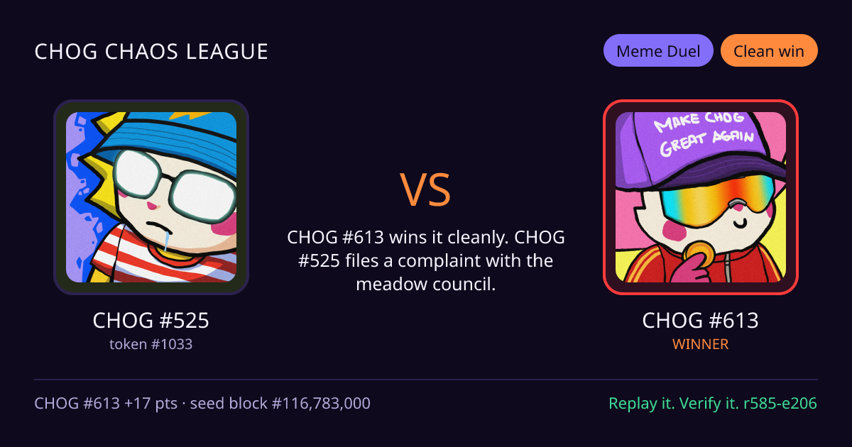 Highlight card: CHOG #525 versus CHOG #613