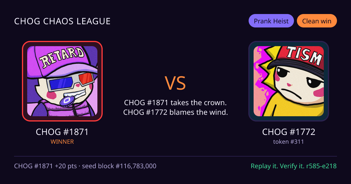 Highlight card: CHOG #1871 versus CHOG #1772