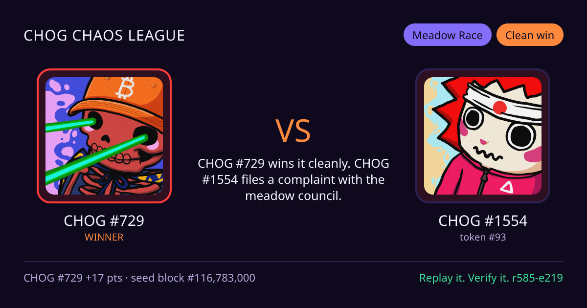 Highlight card: CHOG #729 versus CHOG #1554