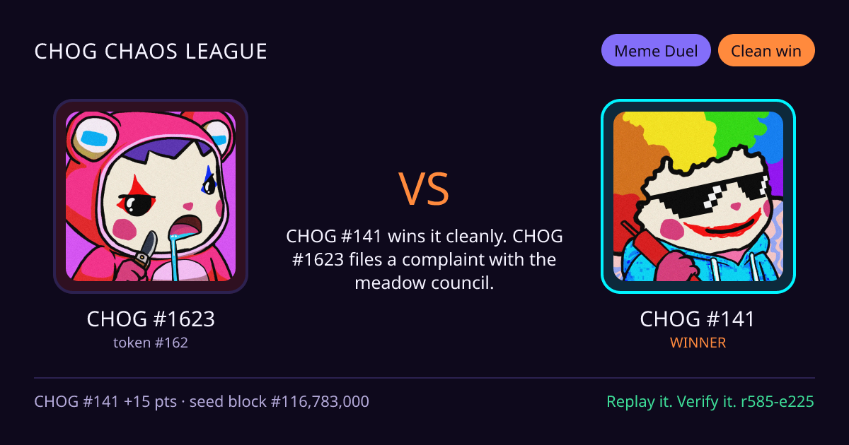Highlight card: CHOG #1623 versus CHOG #141