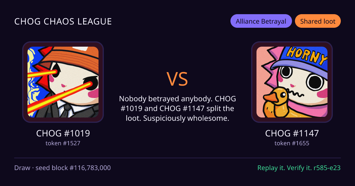 Highlight card: CHOG #1019 versus CHOG #1147