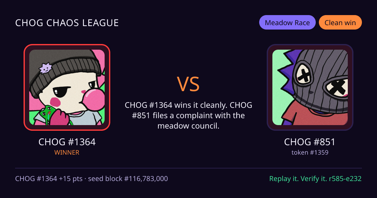 Highlight card: CHOG #1364 versus CHOG #851