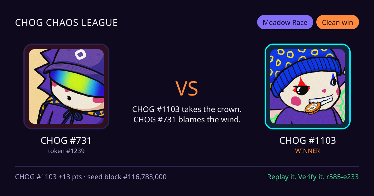 Highlight card: CHOG #731 versus CHOG #1103