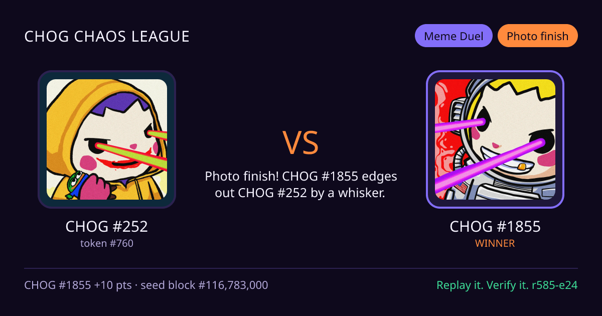 Highlight card: CHOG #252 versus CHOG #1855