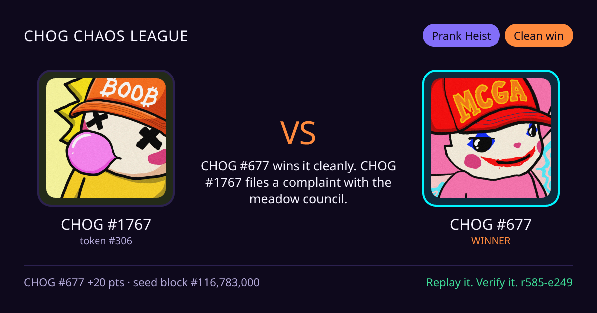 Highlight card: CHOG #1767 versus CHOG #677