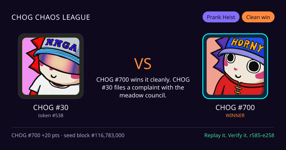 Highlight card: CHOG #30 versus CHOG #700