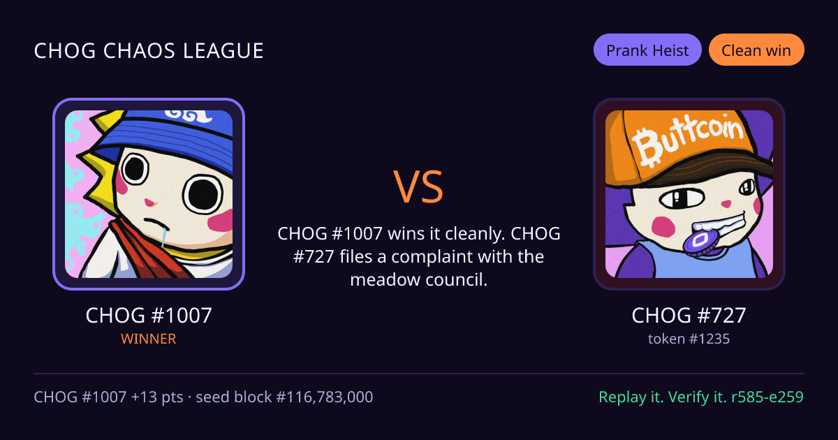 Highlight card: CHOG #1007 versus CHOG #727