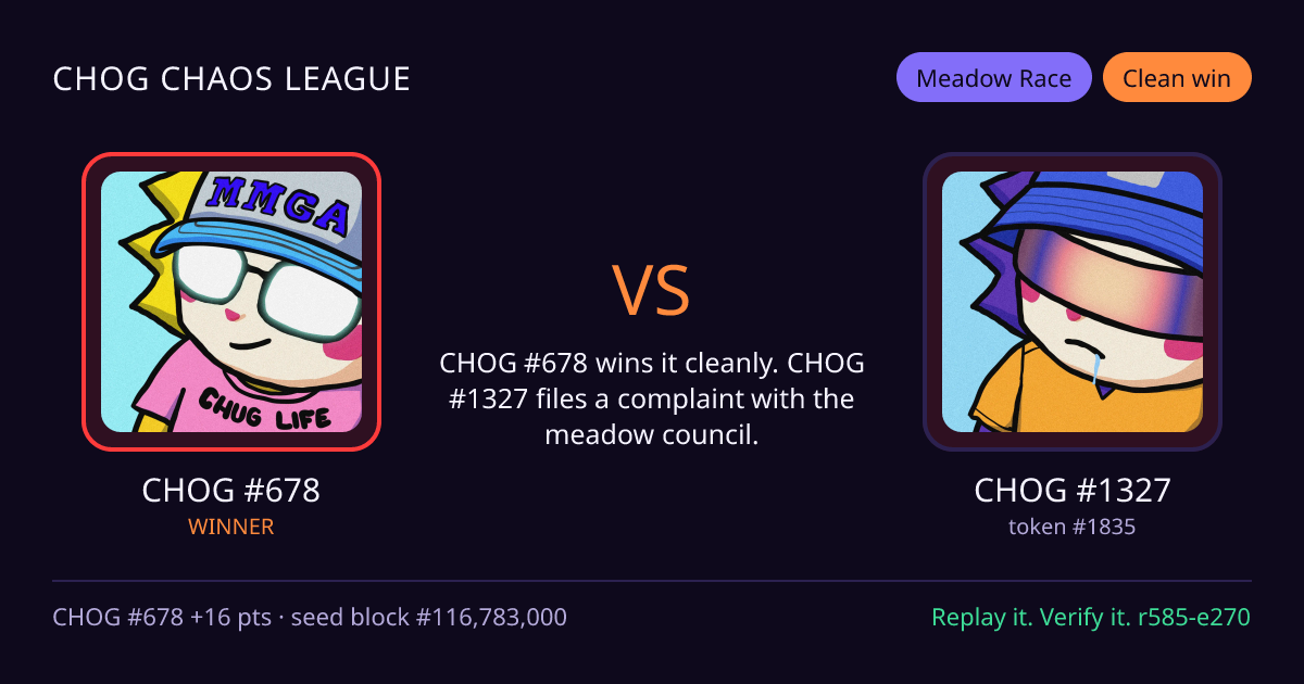 Highlight card: CHOG #678 versus CHOG #1327