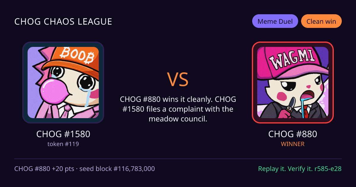 Highlight card: CHOG #1580 versus CHOG #880
