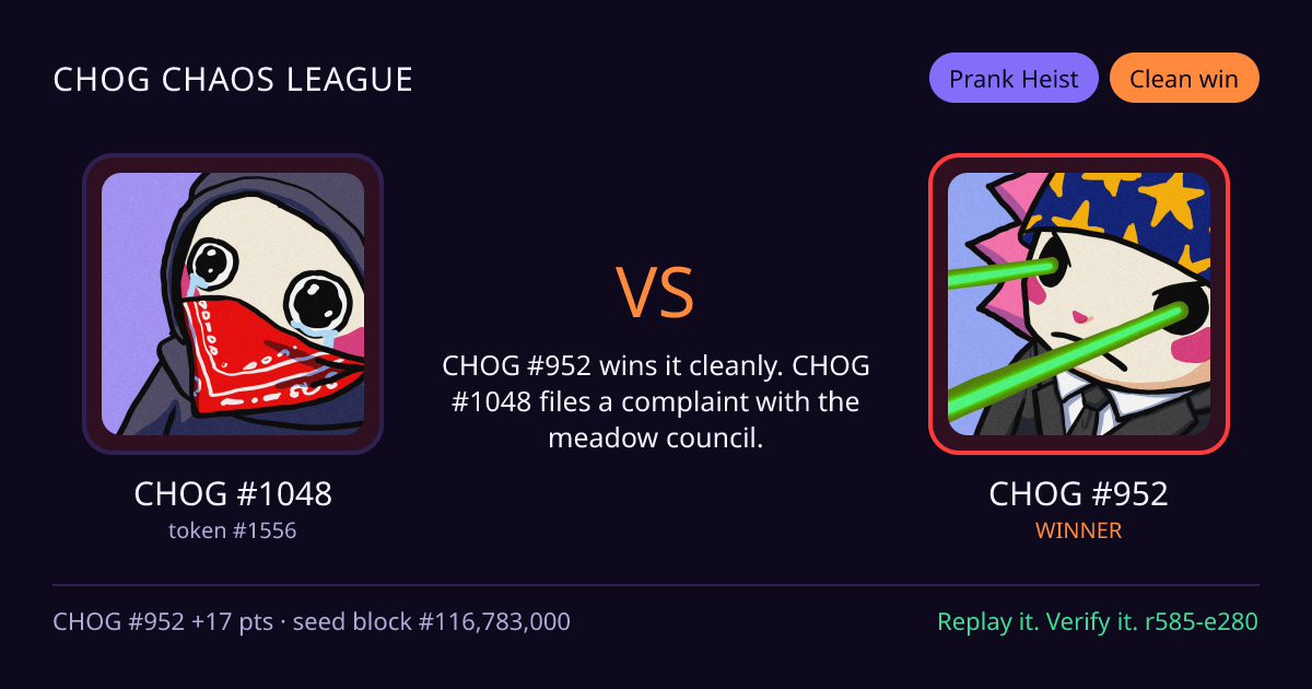 Highlight card: CHOG #1048 versus CHOG #952