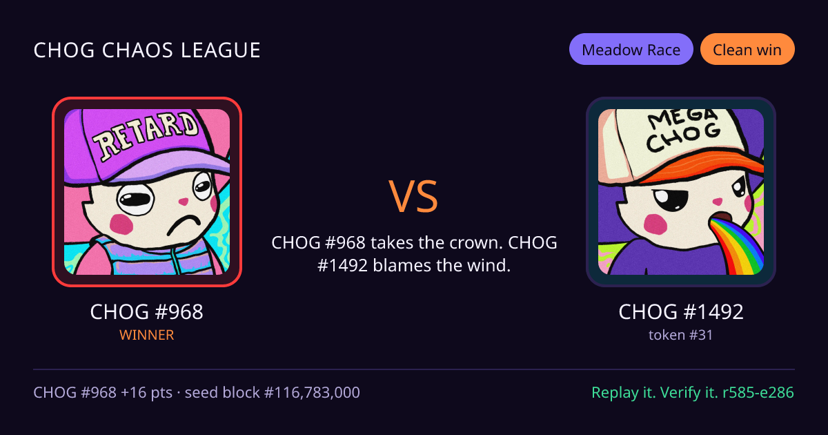 Highlight card: CHOG #968 versus CHOG #1492