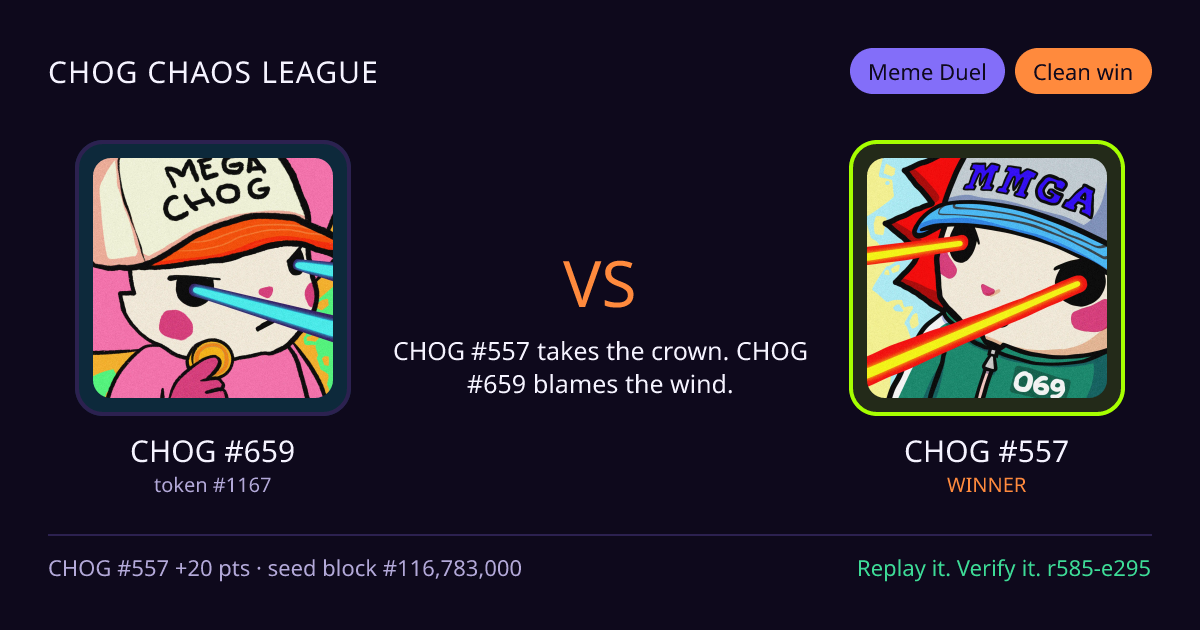 Highlight card: CHOG #659 versus CHOG #557