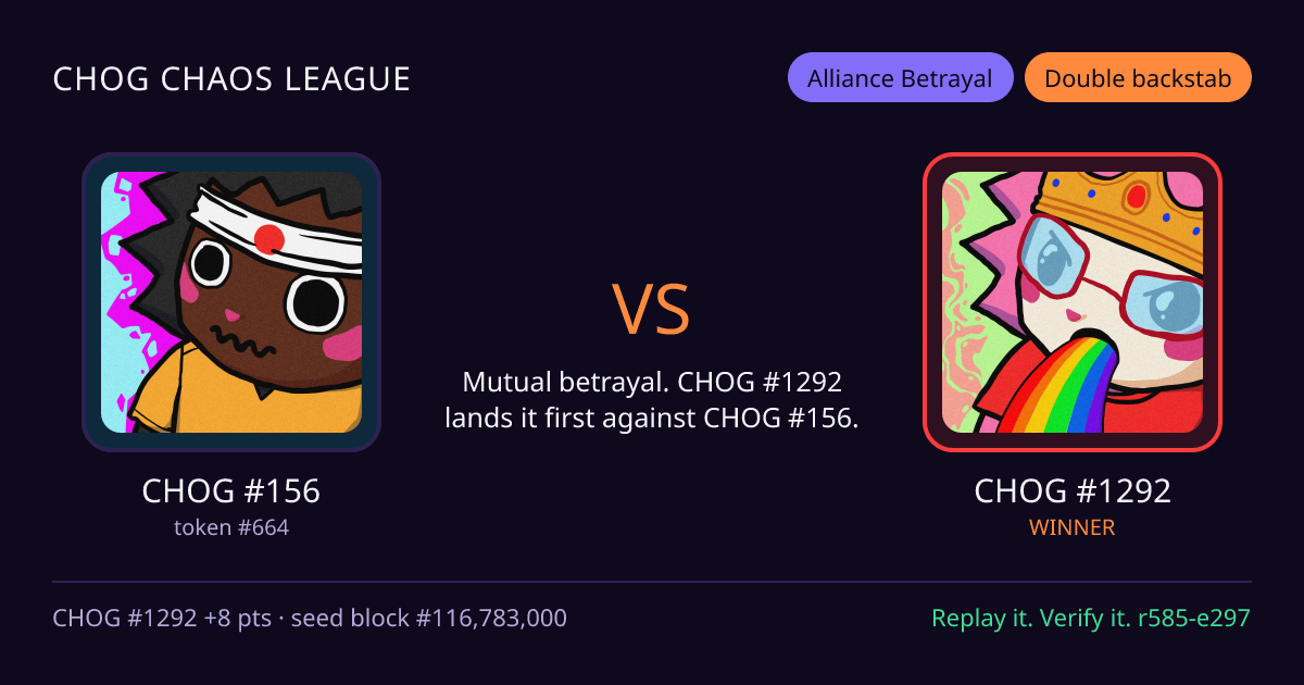 Highlight card: CHOG #156 versus CHOG #1292