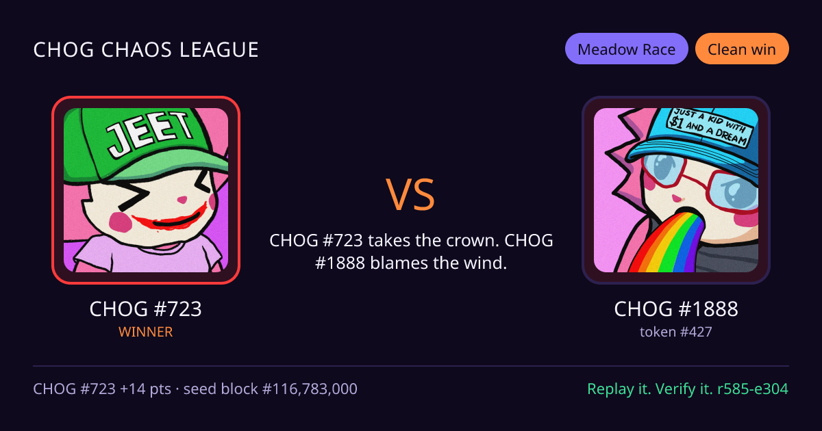 Highlight card: CHOG #723 versus CHOG #1888