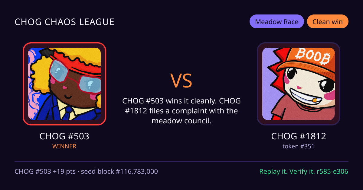 Highlight card: CHOG #503 versus CHOG #1812