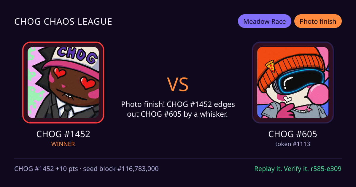 Highlight card: CHOG #1452 versus CHOG #605