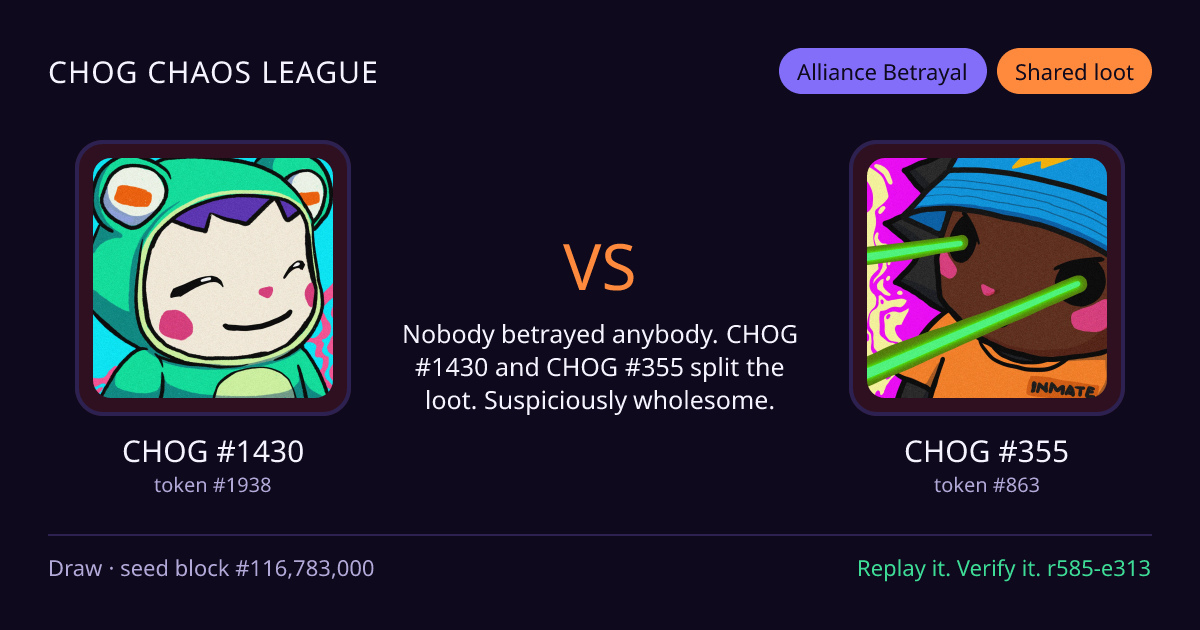 Highlight card: CHOG #1430 versus CHOG #355