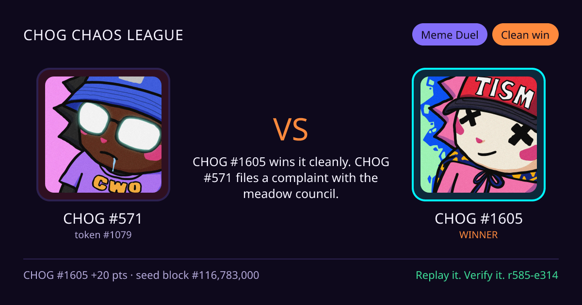 Highlight card: CHOG #571 versus CHOG #1605