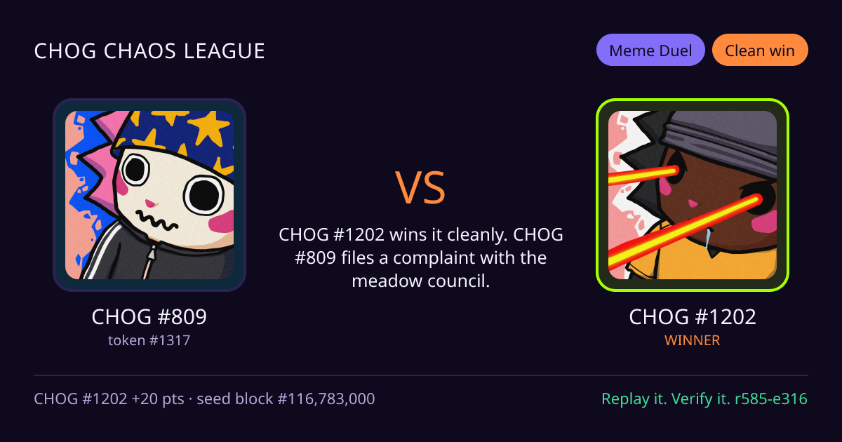 Highlight card: CHOG #809 versus CHOG #1202