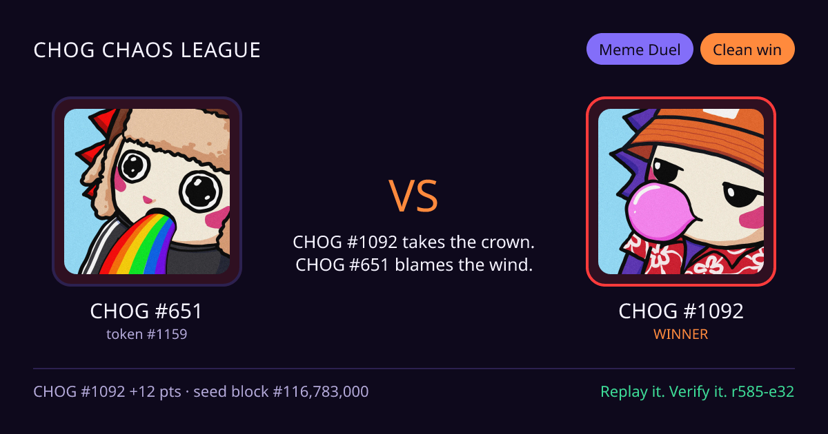 Highlight card: CHOG #651 versus CHOG #1092