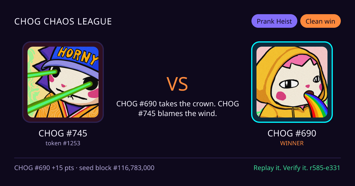 Highlight card: CHOG #745 versus CHOG #690