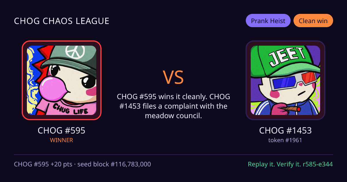 Highlight card: CHOG #595 versus CHOG #1453