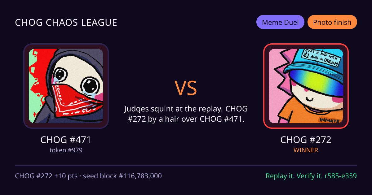 Highlight card: CHOG #471 versus CHOG #272