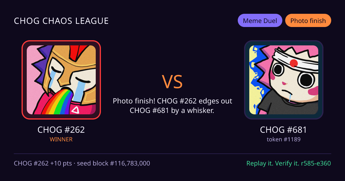 Highlight card: CHOG #262 versus CHOG #681