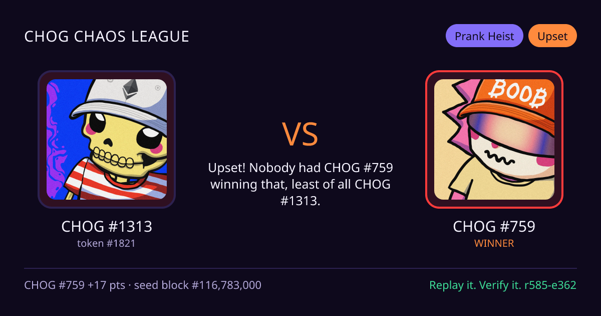 Highlight card: CHOG #1313 versus CHOG #759