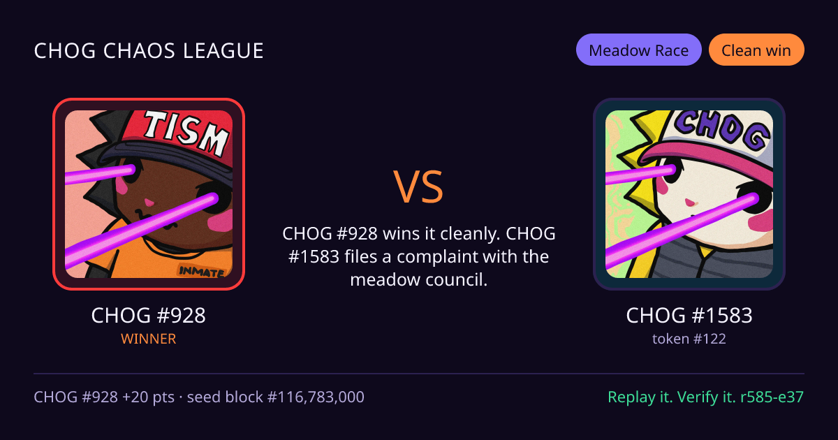 Highlight card: CHOG #928 versus CHOG #1583