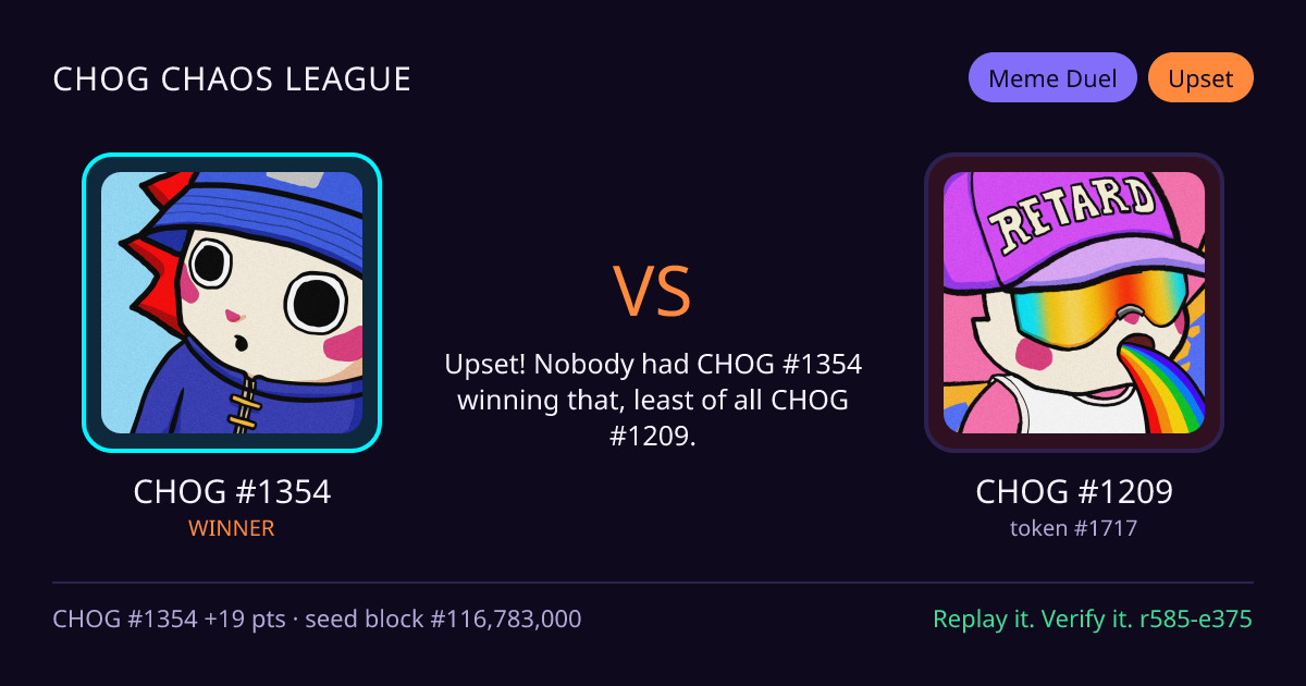 Highlight card: CHOG #1354 versus CHOG #1209