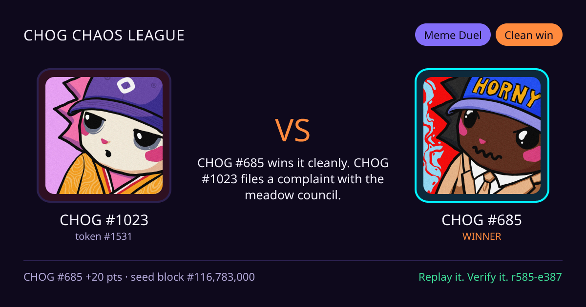Highlight card: CHOG #1023 versus CHOG #685