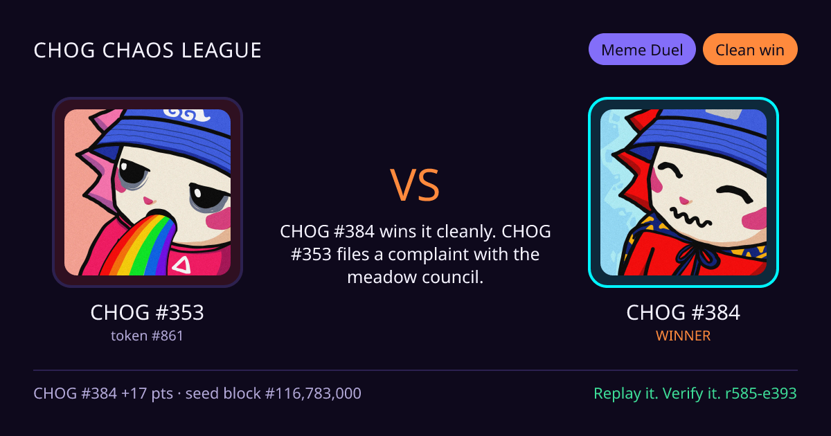 Highlight card: CHOG #353 versus CHOG #384